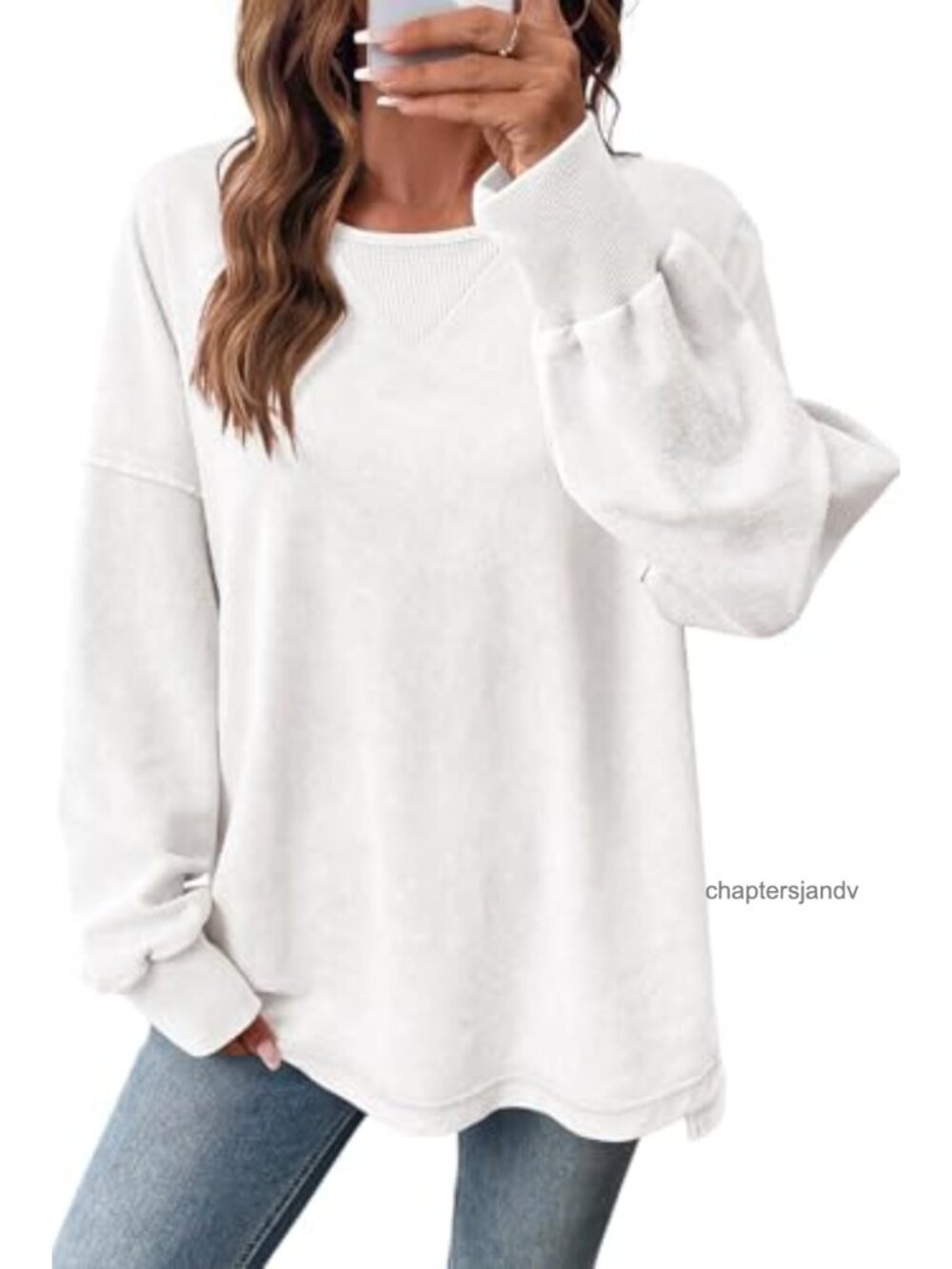 Women's Long Sleeve Crewneck Sweatshirt Loose Fit Pullover Cotton Blend